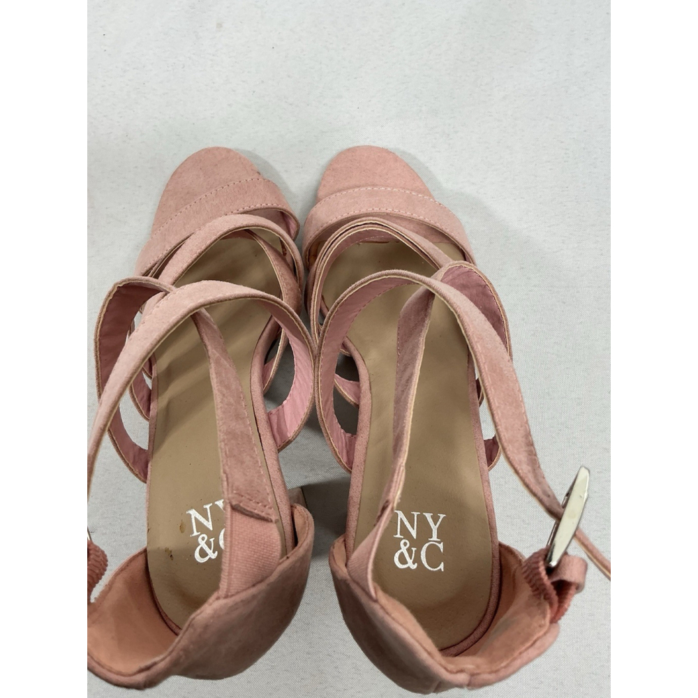 Womans NY & Co Strappy Sandals Pink Size 7 Stacked heel Open Toe - Picture 5 of 7